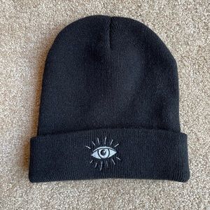 Black Beanie with Eye Embroidery